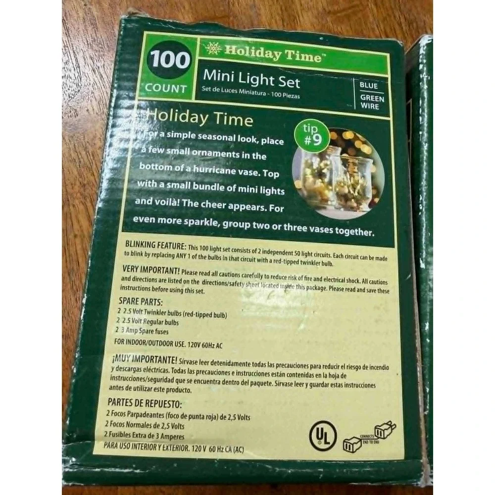 2‎ pack Holiday Time 100 Count Mini Light Blue Green Wire Purple White Wire
